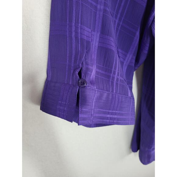 Maggie Barnes Purple Plaid Button Front Blouse 5X 3/4 Sleeve Tank Inset Top Work - Picture 3 of 10